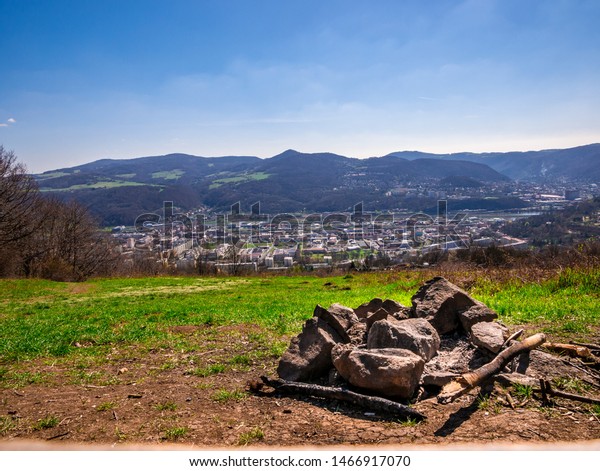 Fireplace On Hill Above City Town Stock Photo Edit Now 1466917070