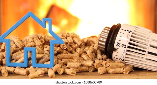 fireplace with pellets, a thermostat and a small House
