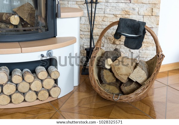 Fireplace Wood Basket Stock Photo Edit Now 1028325571