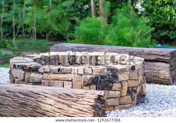 Fireplace Wooden Chair Garden Fireplace Design Stock Photo Edit