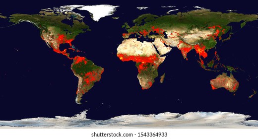 Fires places Earth map. View from outer space. Satellite panoramic image. Some elements of this image are furnished by NASA - Powered by Shutterstock