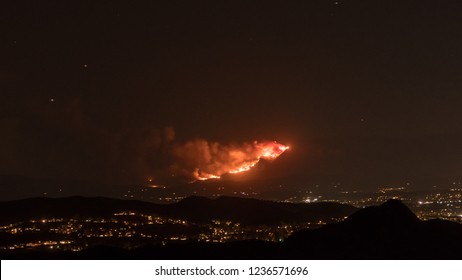 Firestorm Fire And Clouds Woolsey Fire Hill In Los Angeles Malibu California Post Apocalyptic 