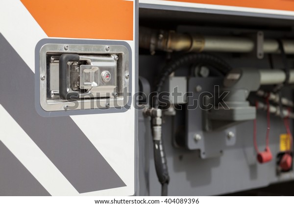 Firetruck\
door. Detail of door handle and closing\
system.