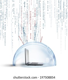 Firewall And Antivirus Concept With A Laptop Inside A Crystal Sphere
