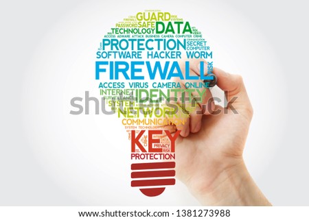 FIREWALL bulb word cloud with marker, business concept