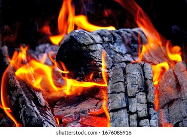 Firewood Is Burning For Cooking Barbecue