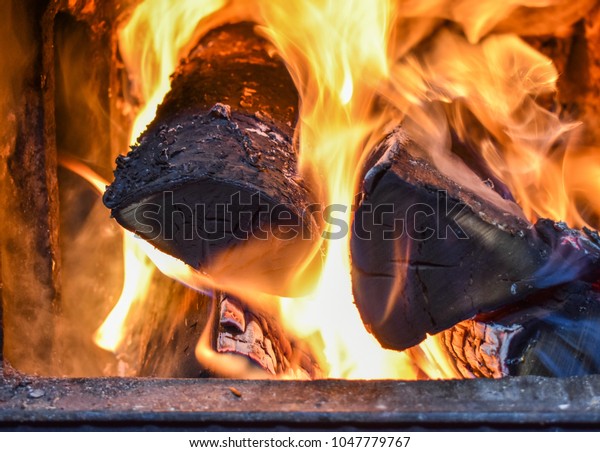 Firewood Burning Fireplace House Fire Smoke Stock Photo Edit Now