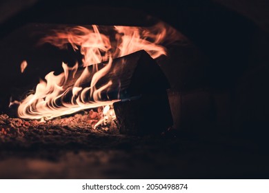 Firewood Burns In A Home Stove, Wood Burning Stove