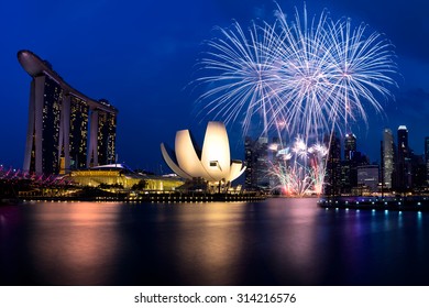 Firework In 50SG Festival, Marina Bay Singapore, Singapore City Skyline.