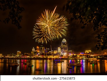 Firework On The River After A Cincinnati Reds Game