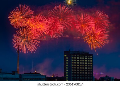 Firework On Victory Day In Moscow, Russia