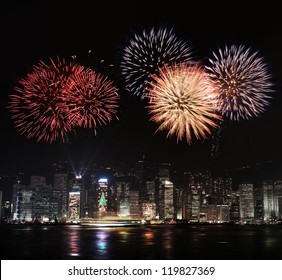 Firework Show At HongKong City Night