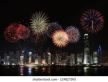 Firework Show At HongKong City Night