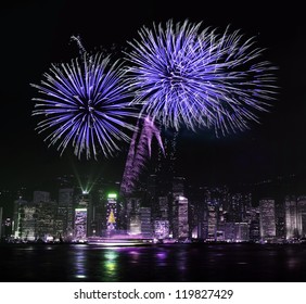 Firework Show At HongKong City Night