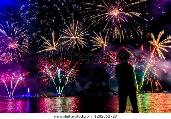 Fireworks Abu Dhabi Corniche Stock Photo Edit Now 1282852729