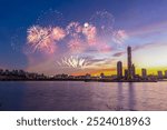 Fireworks along the Han River in International Fireworks Festival at Yeouido, Seoul, South Korea.