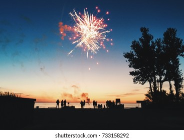 Fireworks At The Beach, Silhouettes