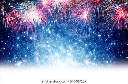 Fireworks, Blue Background For New Year