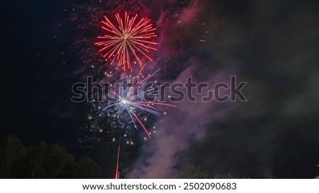 Fireworks with blurred light pattern in the sky as background.