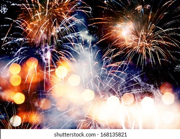 Fireworks And Bokeh Background