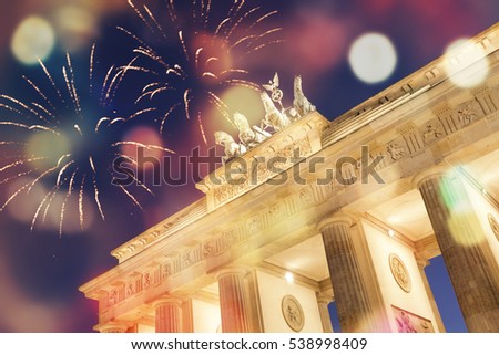 Fireworks at Brandenburger gate in Berlin