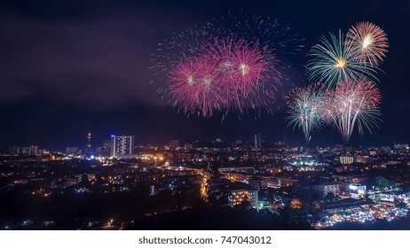 Fireworks In The City At Night Time.