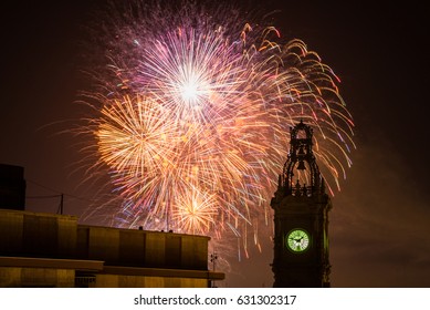 Fireworks And Clock, Las Fallas Of Valencia