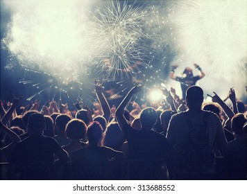 Fireworks And Crowd Celebrating The New Year