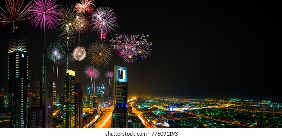 Fireworks display at Dubai Finance Centre, UAE