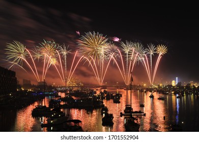 Fireworks Display Over The Saginaw River In Bay City, MI.