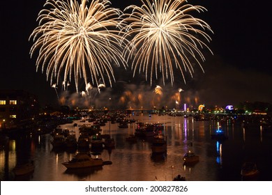 Fireworks Explode Over The Saginaw River In Downtown Bay City Michigan