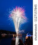 Fireworks explode over the Tchefuncte River at Madisonville, Louisiana