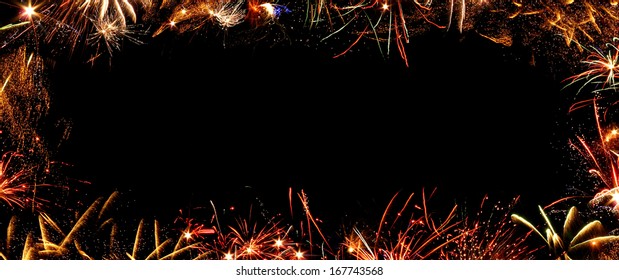 Fireworks Frame On A Black Background