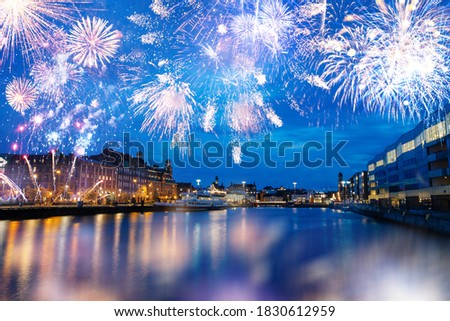Fireworks in Malmo, Sweden at new years eve. 