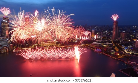 Fireworks At The National Day Parade Rehearsal, Singapore