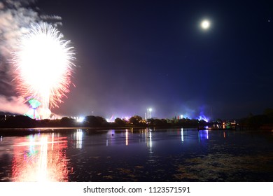 Fireworks And A Near Full Moon Herald The End Of The Last Day Of The 2018 Isle Of Wight Festival, As The Headliner Band 