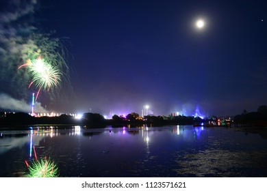 Fireworks And A Near Full Moon Herald The End Of The Last Day Of The 2018 Isle Of Wight Festival, As The Headliner Band 