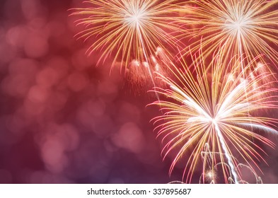 Fireworks at New Year and copy space.