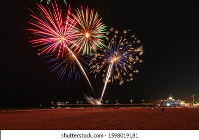 Fireworks At Newport Beach Pier Celebrating The Opening Of The Christmas Boat Parade 2019