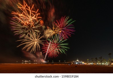 Fireworks At Newport Beach Pier Celebrating The Opening Of The Christmas Boat Parade 2019