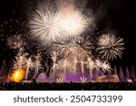 Fireworks on the dark sky background in geneva switzerland festival. Fireworks show in Wake Forest.Abstract colored firework background with free space for text and New Year