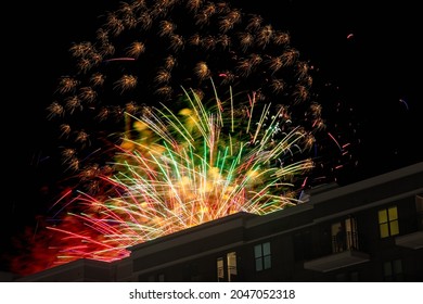 Fireworks Over An Apartment Building Near Sandy Springs.