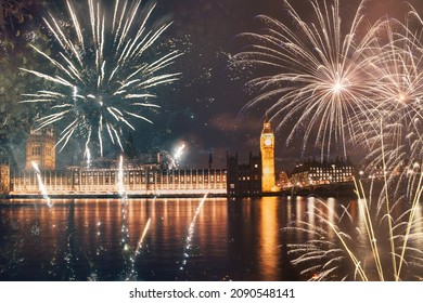 Fireworks Over Big Ben New Year Celebrations In London, UK