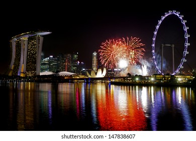 Fireworks Over Marina Bay In Singapore