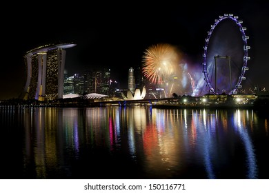 Fireworks Over Marina Bay In Singapore