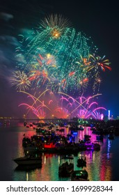 Fireworks Over The Saginaw River During The Fourth Of July In Bay City, MI.