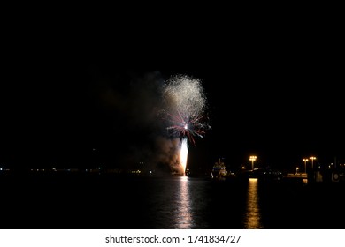 Fireworks Over The Sea Of Argolic Gulf, Nafplio.