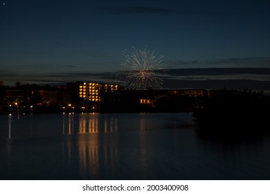 Fireworks Over Skyline Over Hickory Pass Leading To The Ocean In Bonita Springs, Florida.