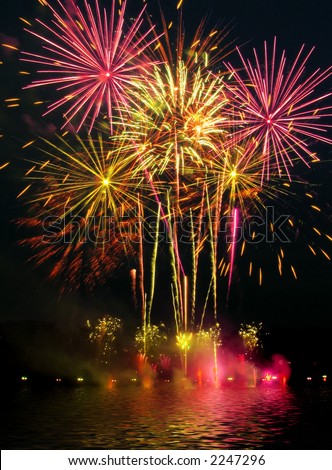Fireworks with reflections