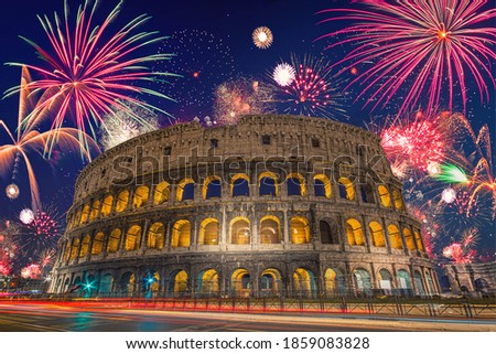 Fireworks in Roma, Italia (Rome - Italy). Colosseo during New Year's celebration